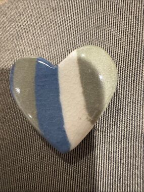 Handcrafted Blue, White & Green Striped Ceramic Heart Accent